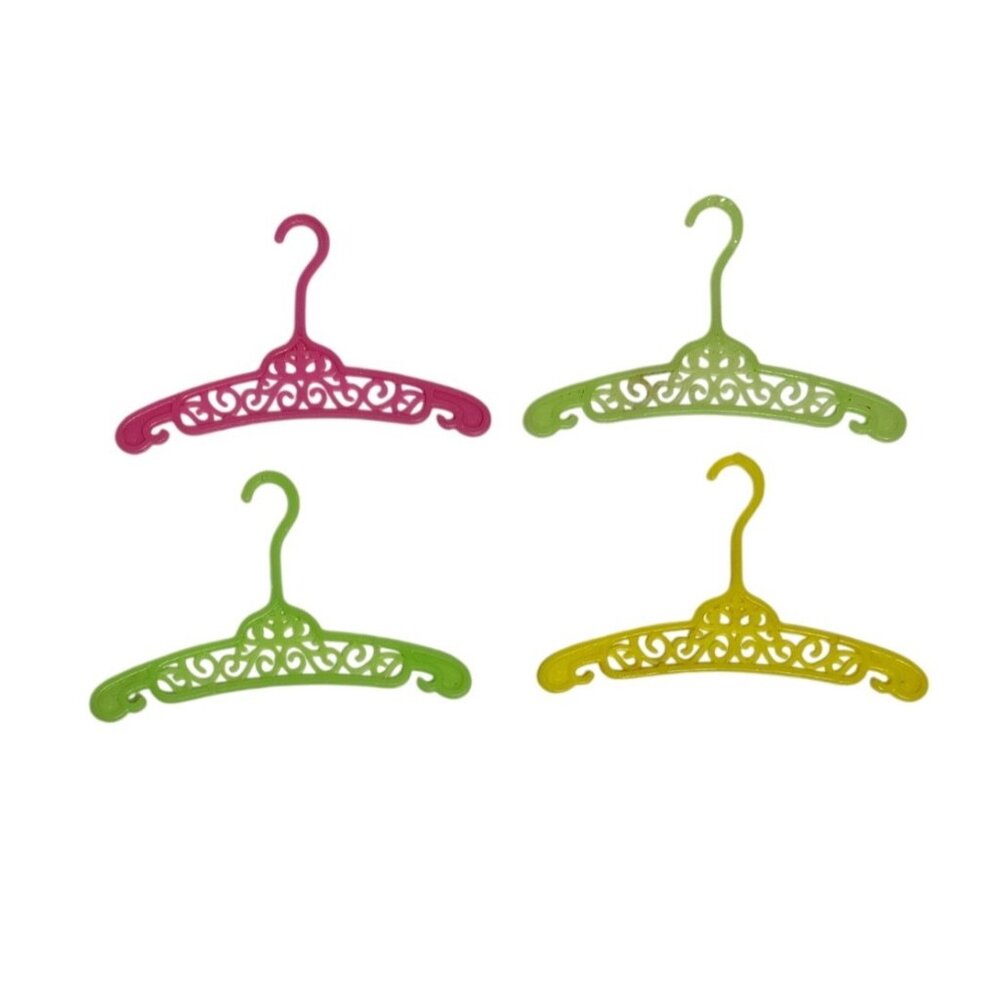 Mattel Barbie Doll Clothes Hangers Filigree Japan 60's Pink Grn Yellow Lot of 4
